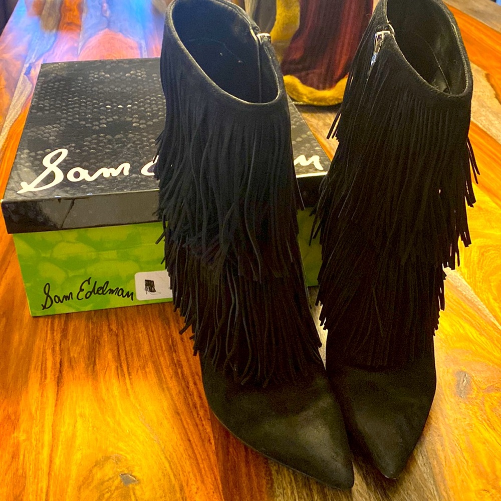 SAM EDELMAN FRINGE SUEDE BOOTIES